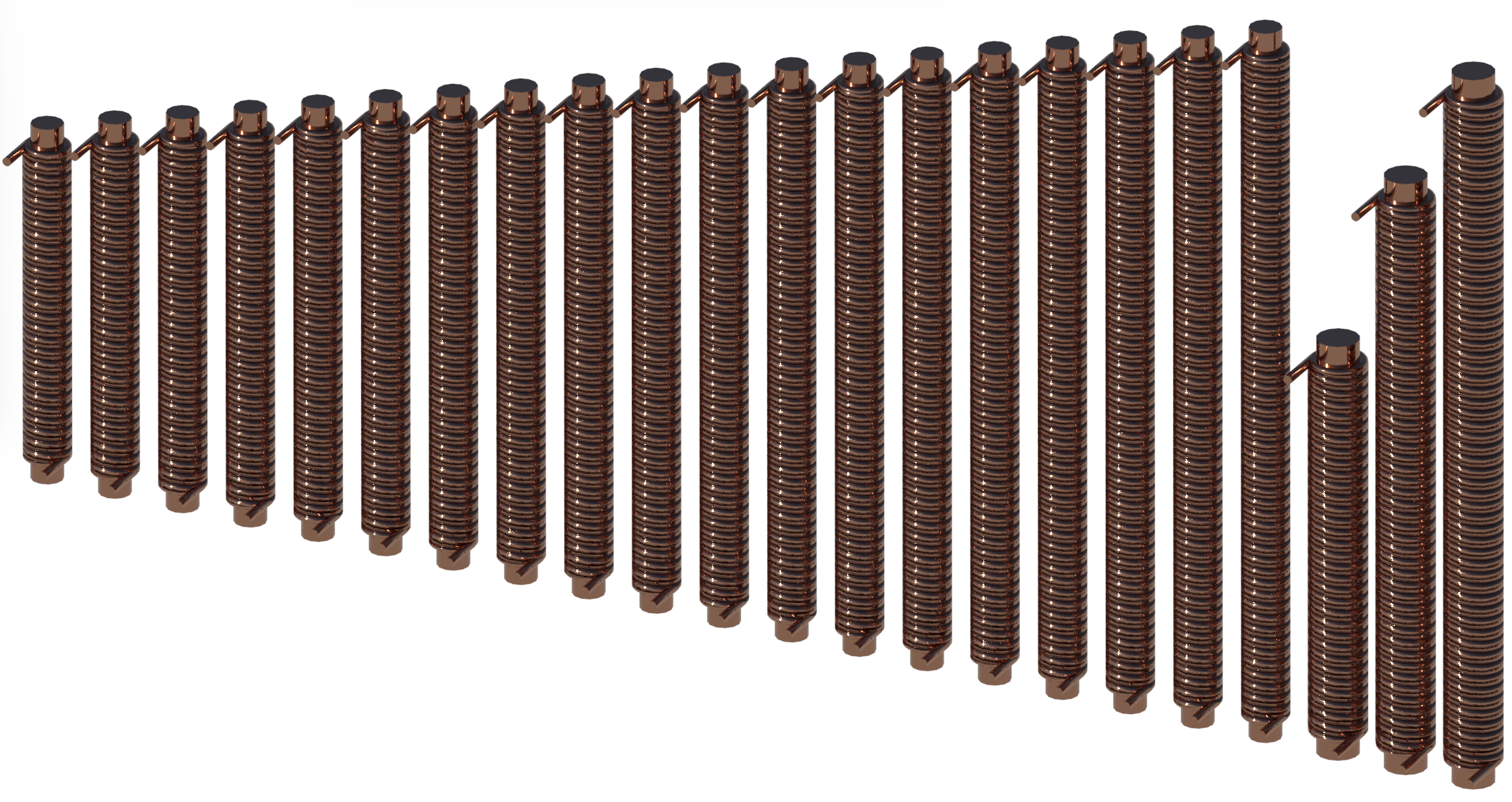 Render of 22 types of the heat exchanger, varying in height.