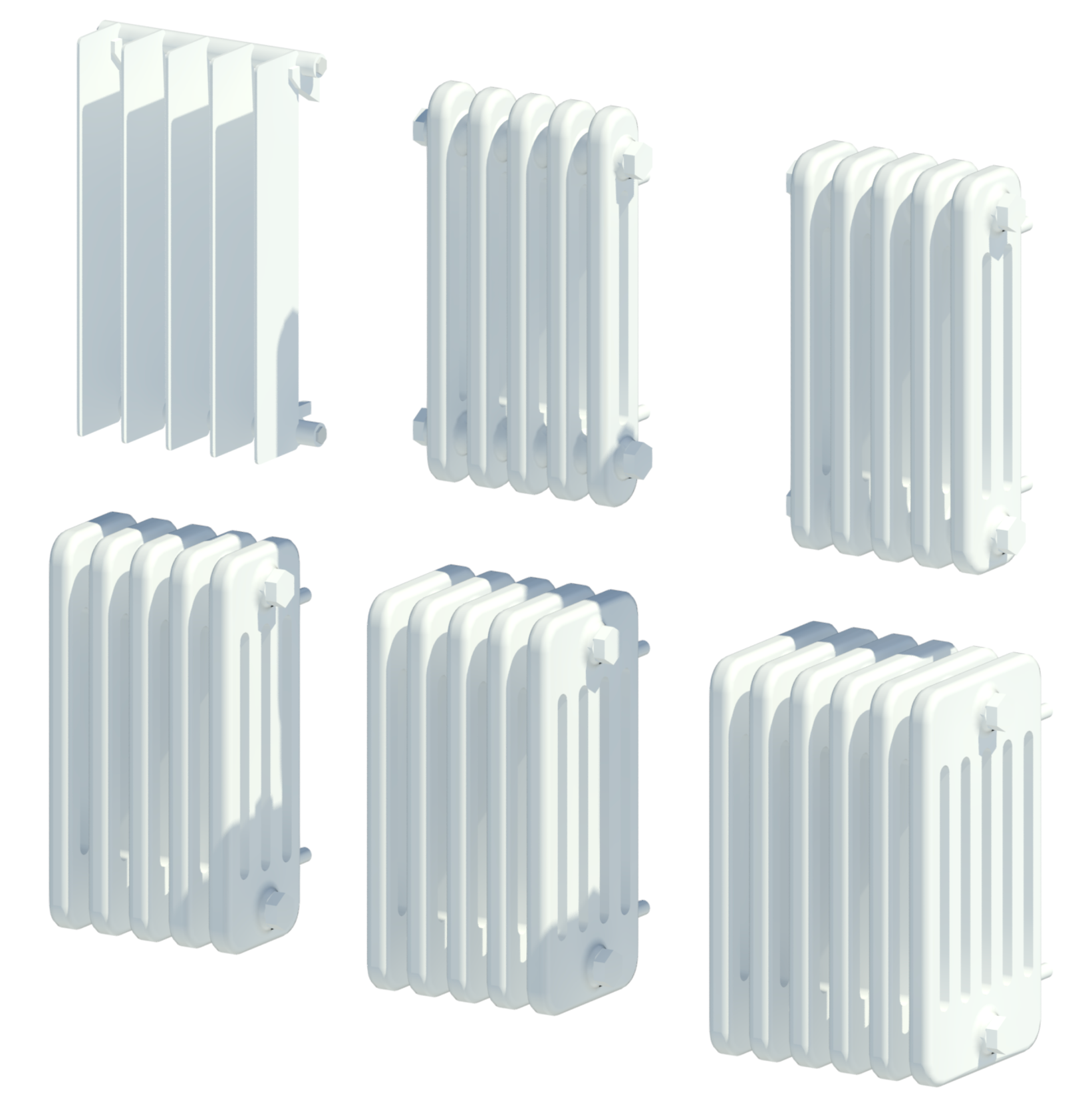 Revit render showing Runtal and Castrads radiators with column variations.