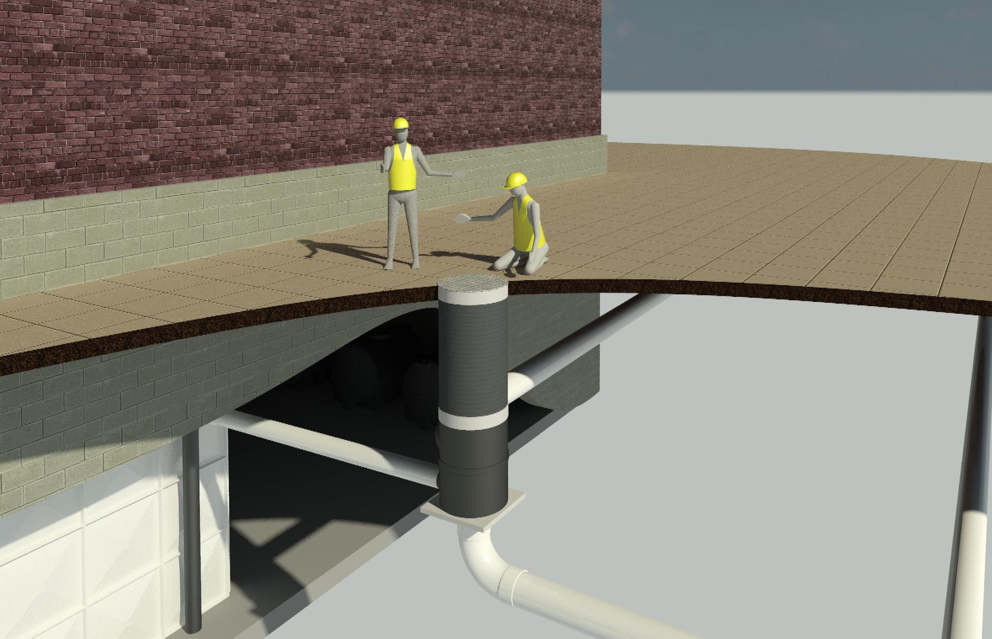 Render showing water filter and tank piped up.
