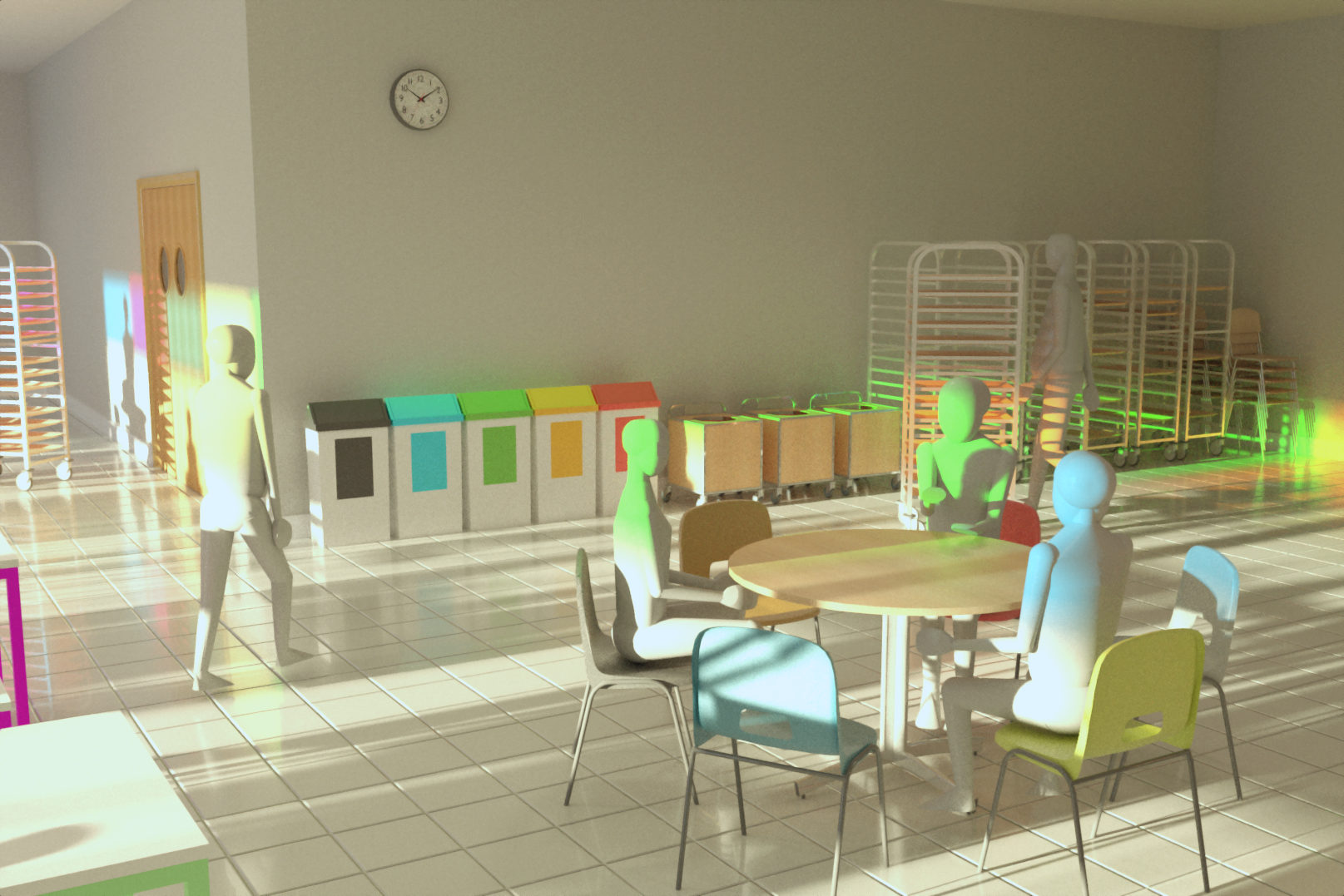 Rendering of cafeteria furniture collection.