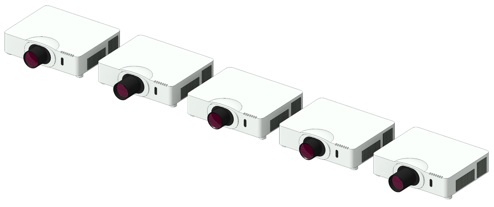 3D image of projector Revit family with lens variations
