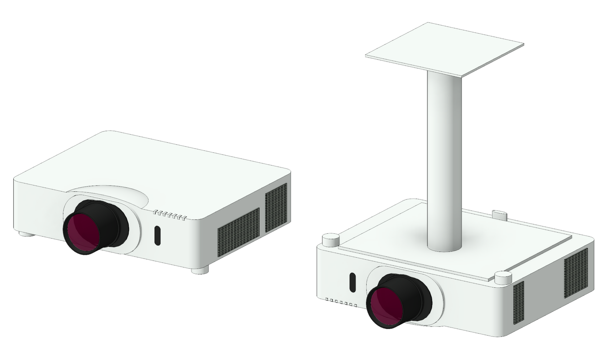 3D image of Revit family showing standard and ceiling mounted with pole arm.