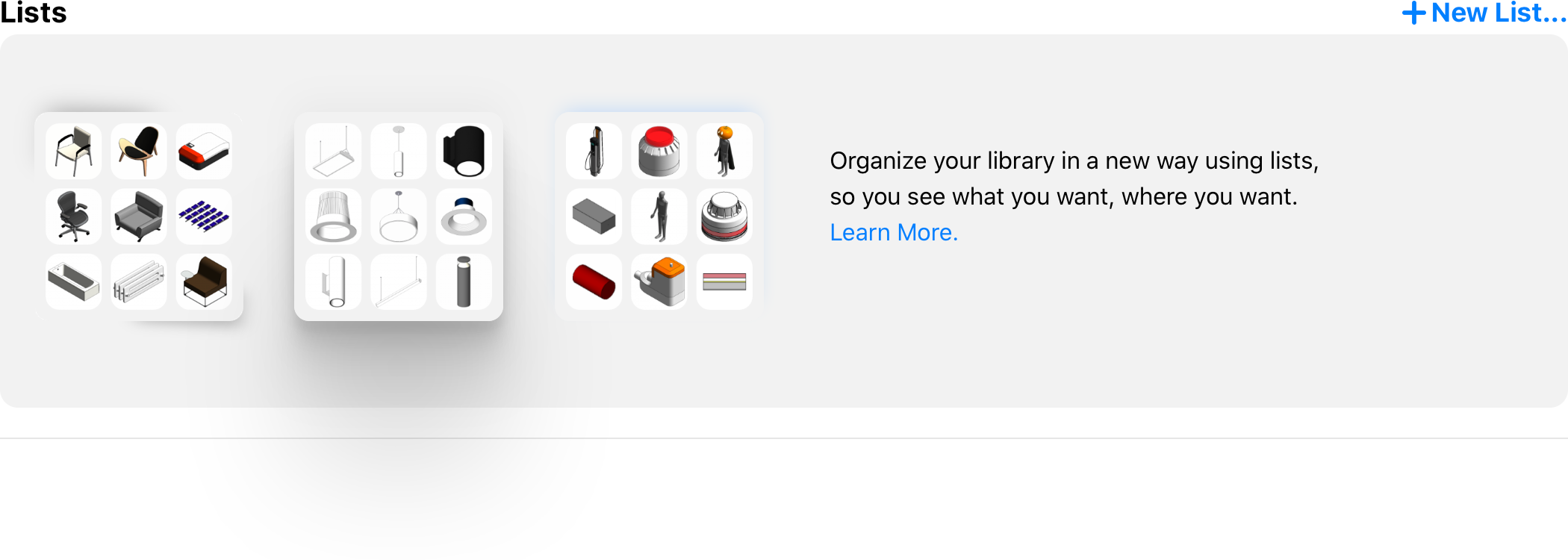 New Lists section on the Library landing page.