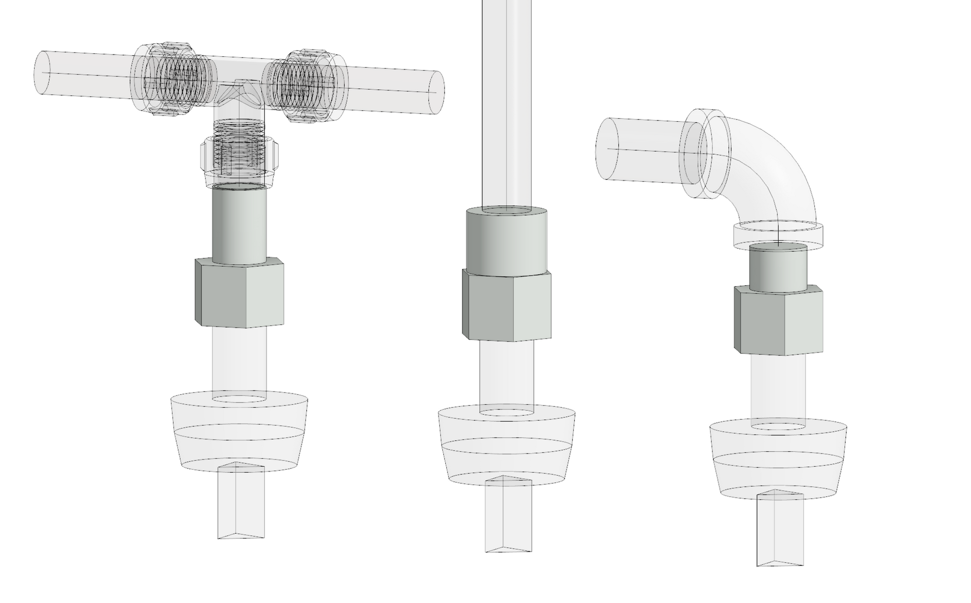 Revit families for compressed spigot, female threaded and male threaded adaptors.