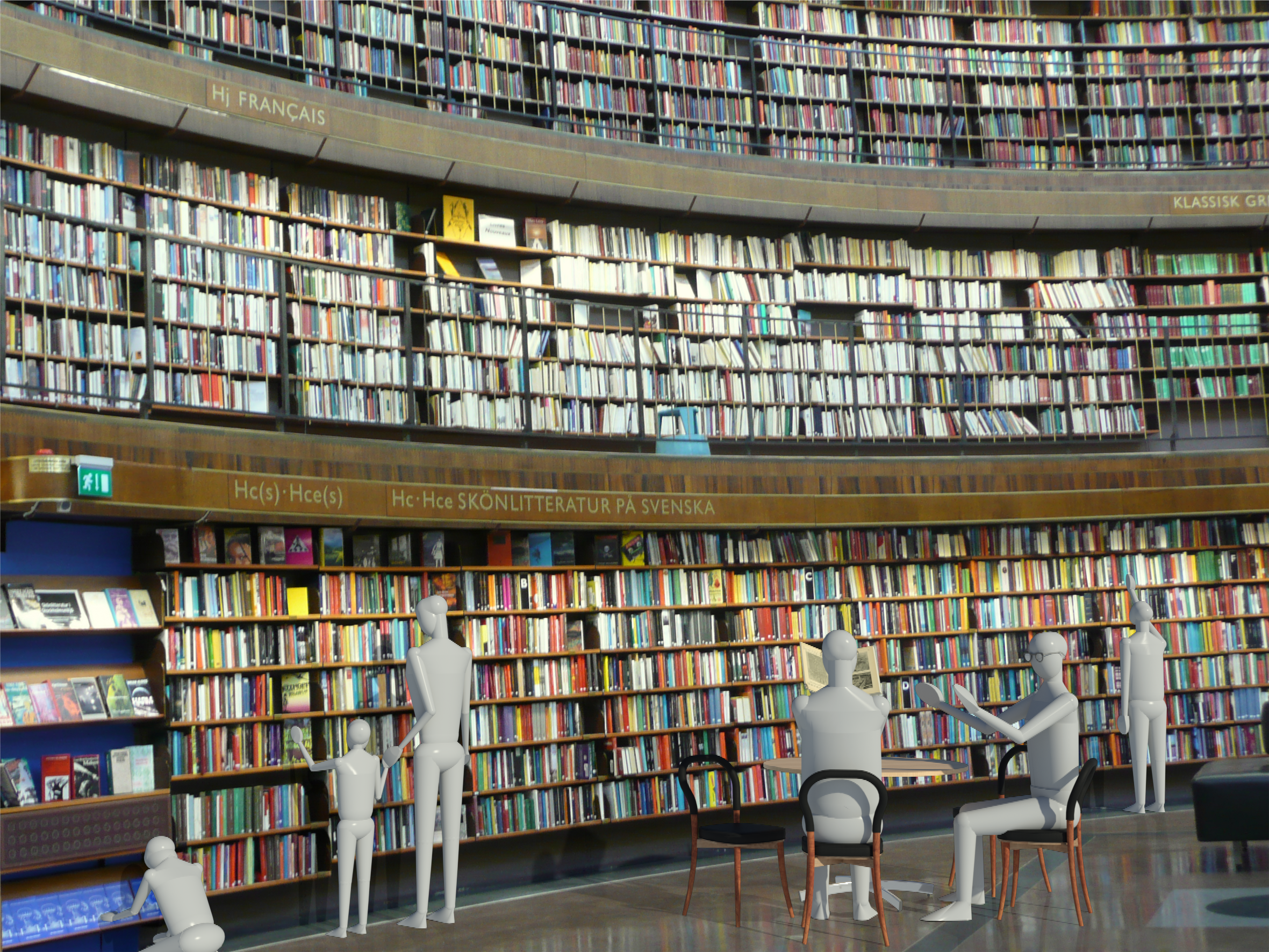 Render in Revit of the Göteborg chairs in the Stockholm Public Library.