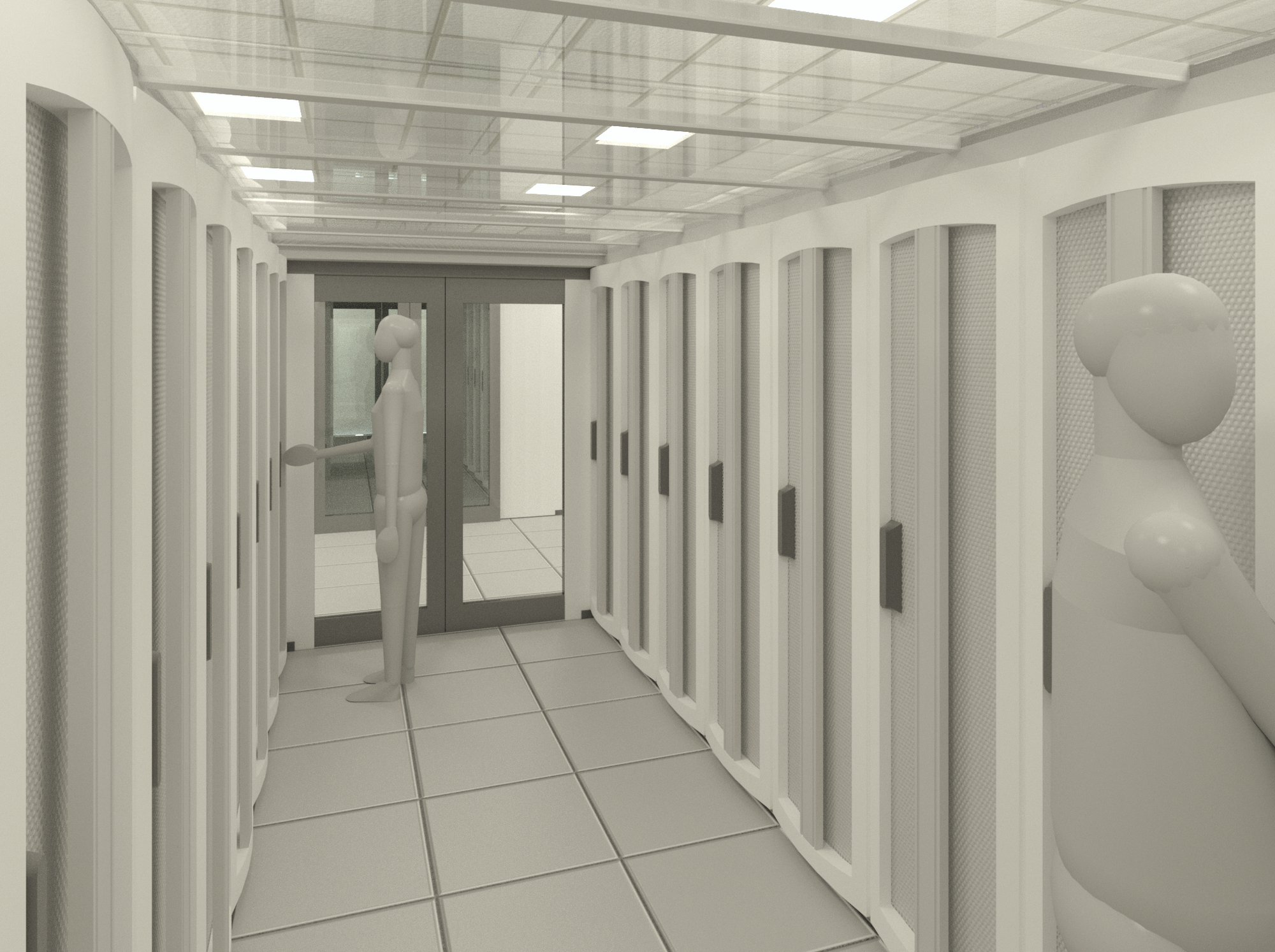 Revit render showing cold aisle containment interior.