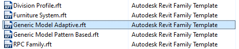 Select the "Generic Model Adaptive" template for the Revit family.