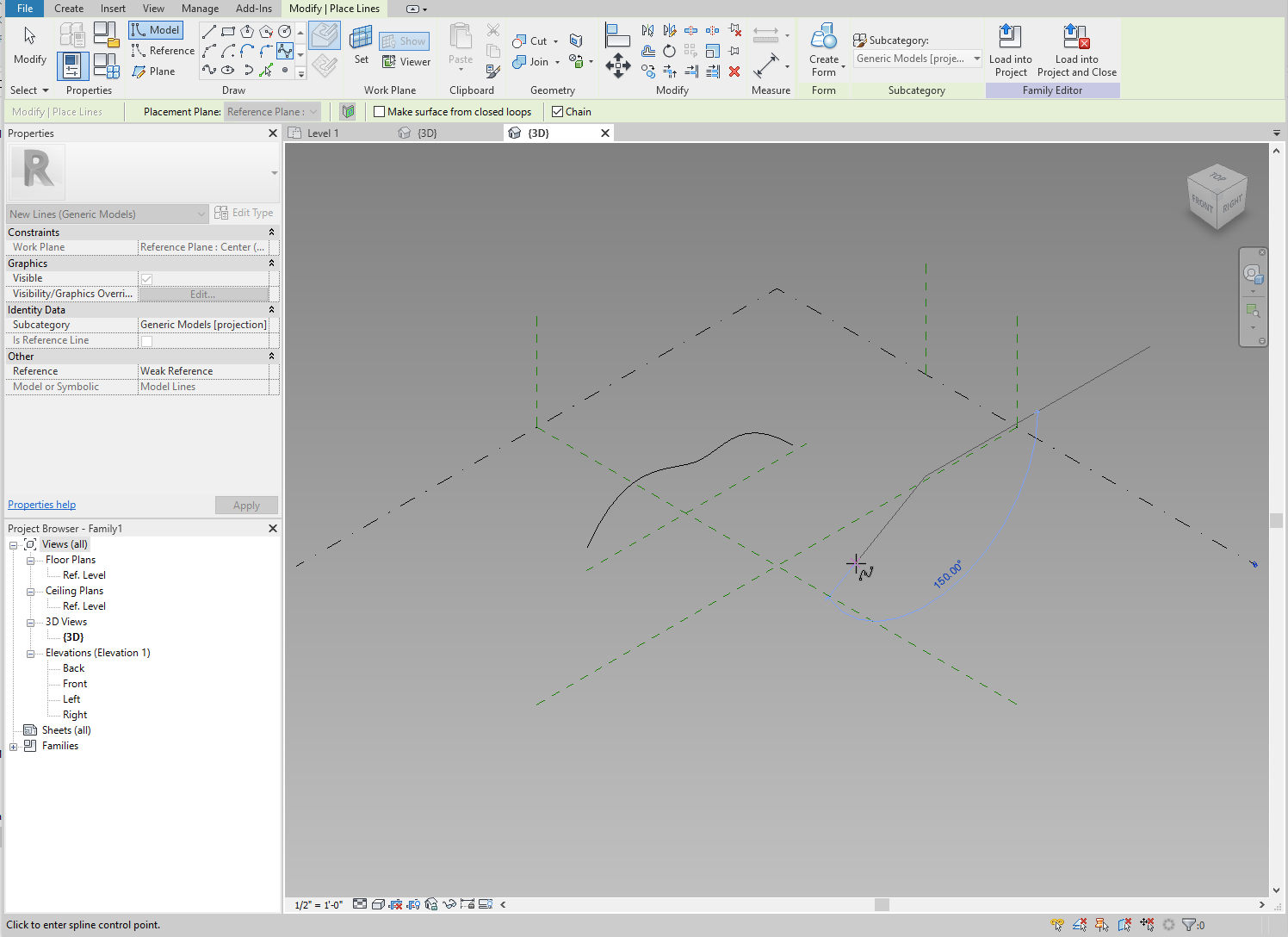 New Revit family using the Generic Model Adaptive template.