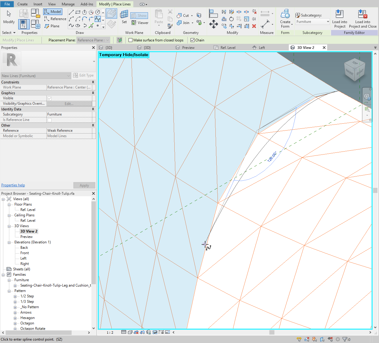 Draw the spline following the intersection of the work plane.