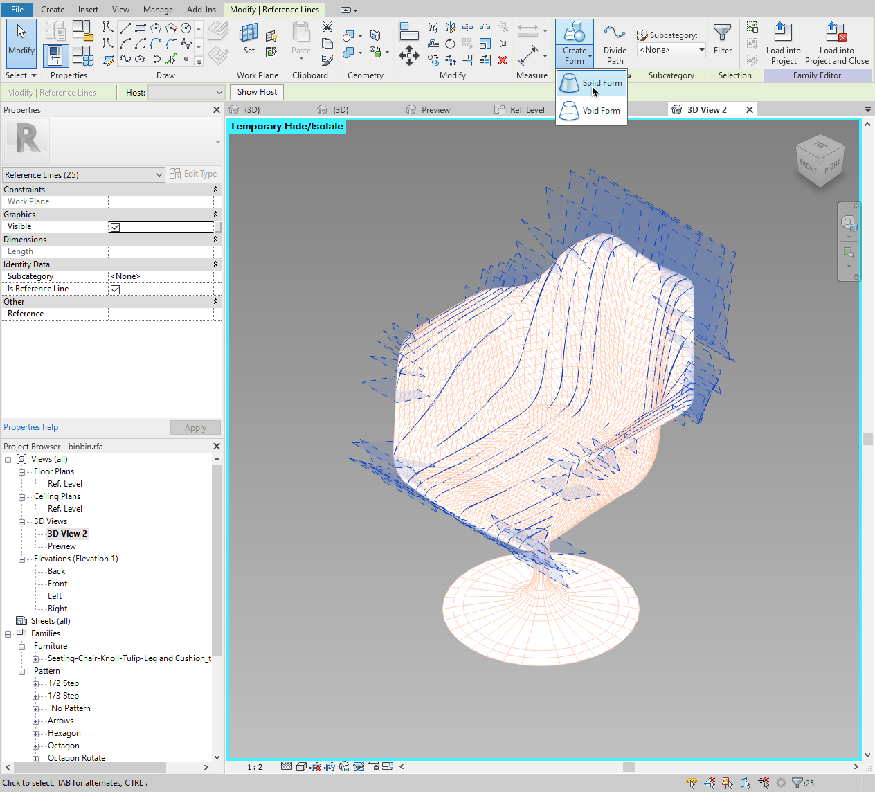 Select all splines in the Revit family.