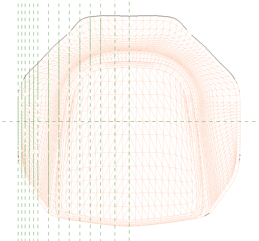 Plan view of the increasing density of profiles from the center to the edge of the Revit family.