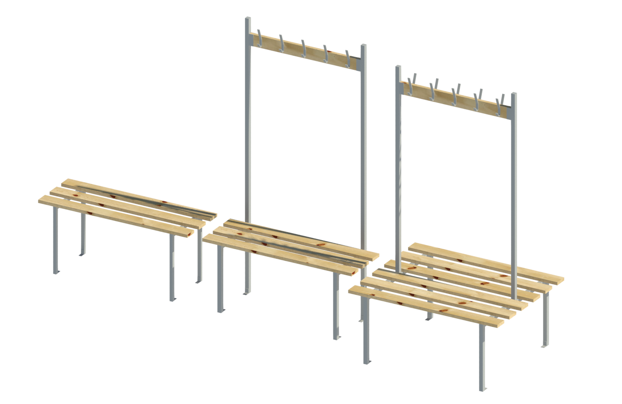 Revit families for single bench, single bench with hooks and double bench with hooks.