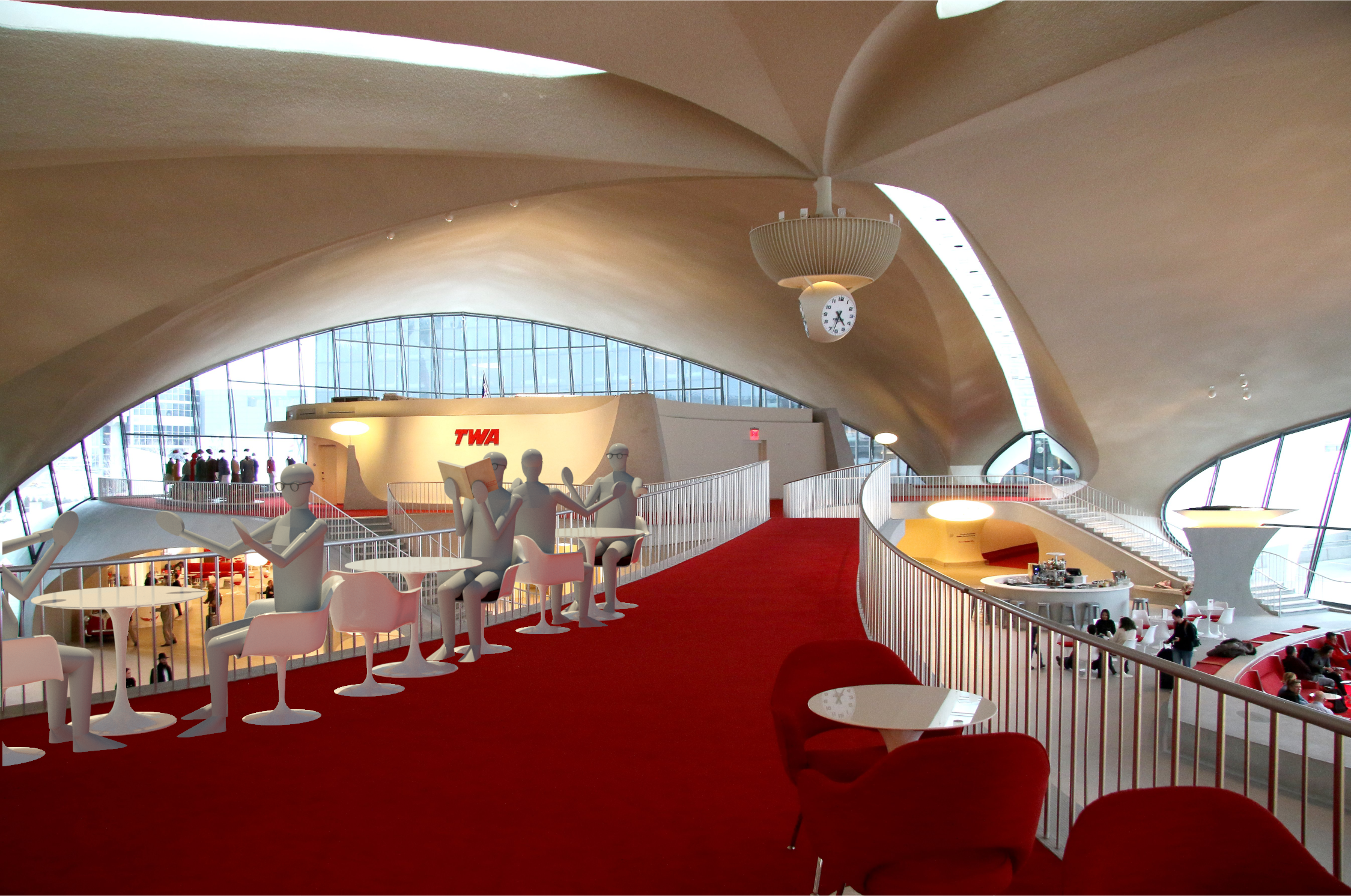 Revit render showing TWA Flight Center walkway.
