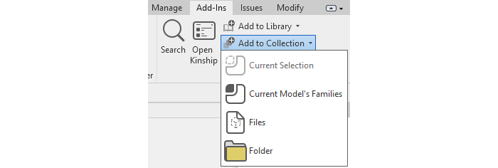 "Add to Collection" button in the Kinship Revit add-in.