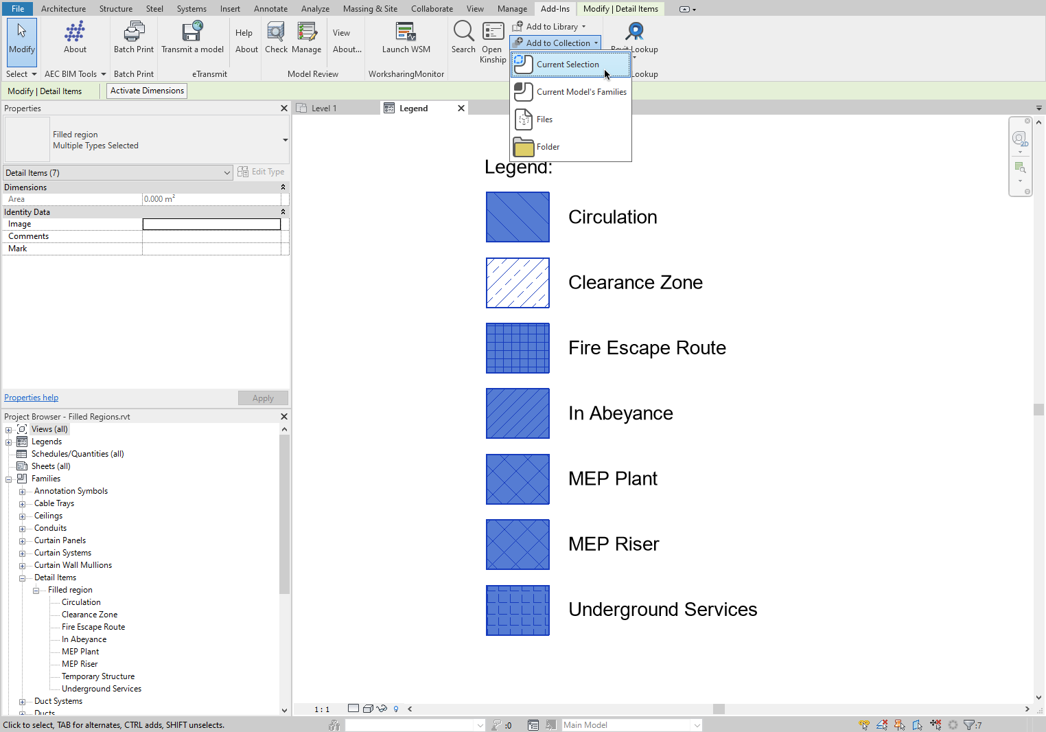 Upload selected Filled Regions to Kinship via the Revit add-in panel.