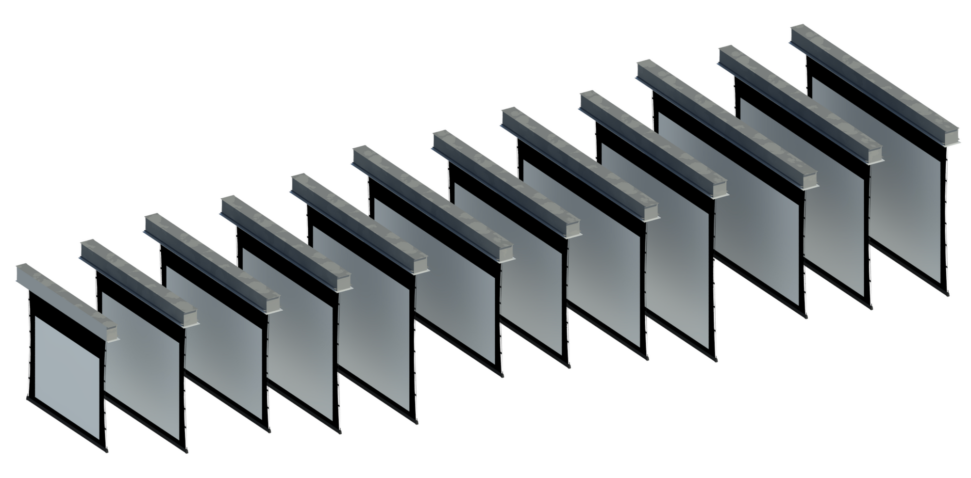 Revit raytrace showing projection screen types.