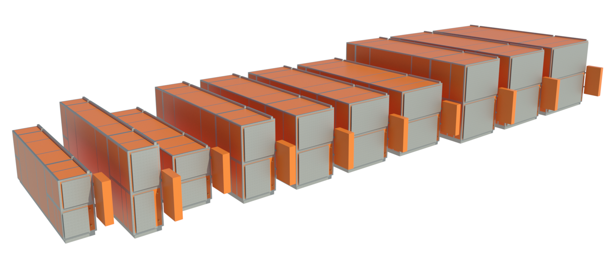 Revit 3D view of the Adconair 76 AHU with 10 types for various airflows.