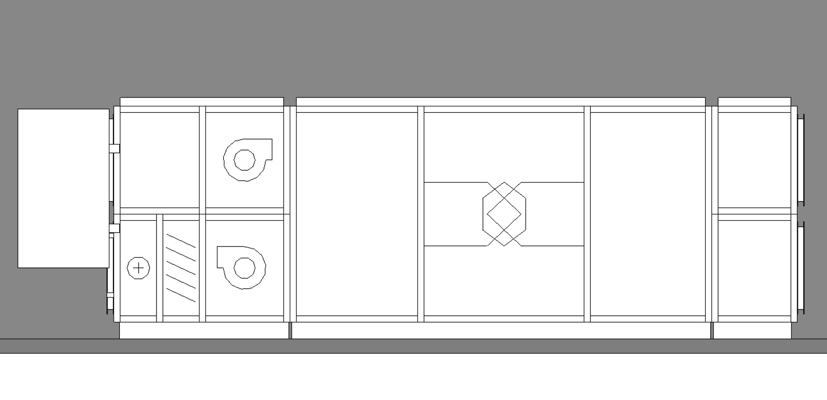 Complete modular AHU Revit family in plan view.