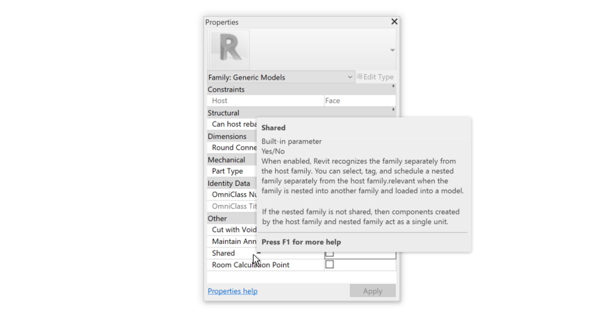 Revit families can be set to be shared in the properties dialog.