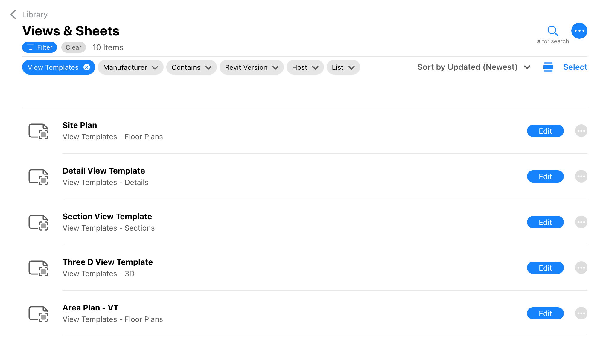 Organize and find Revit view templates in your library or collections.