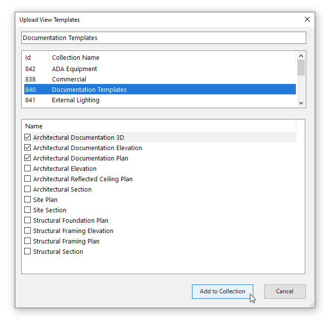 Select which Revit View Templates you want to upload.