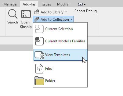 Upload Revit View Templates to your library or collections via the add-in panel.