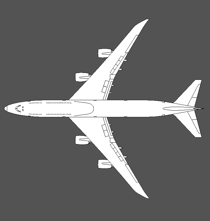 Revit plan view of Boeing 747-8i using 2D geometry.
