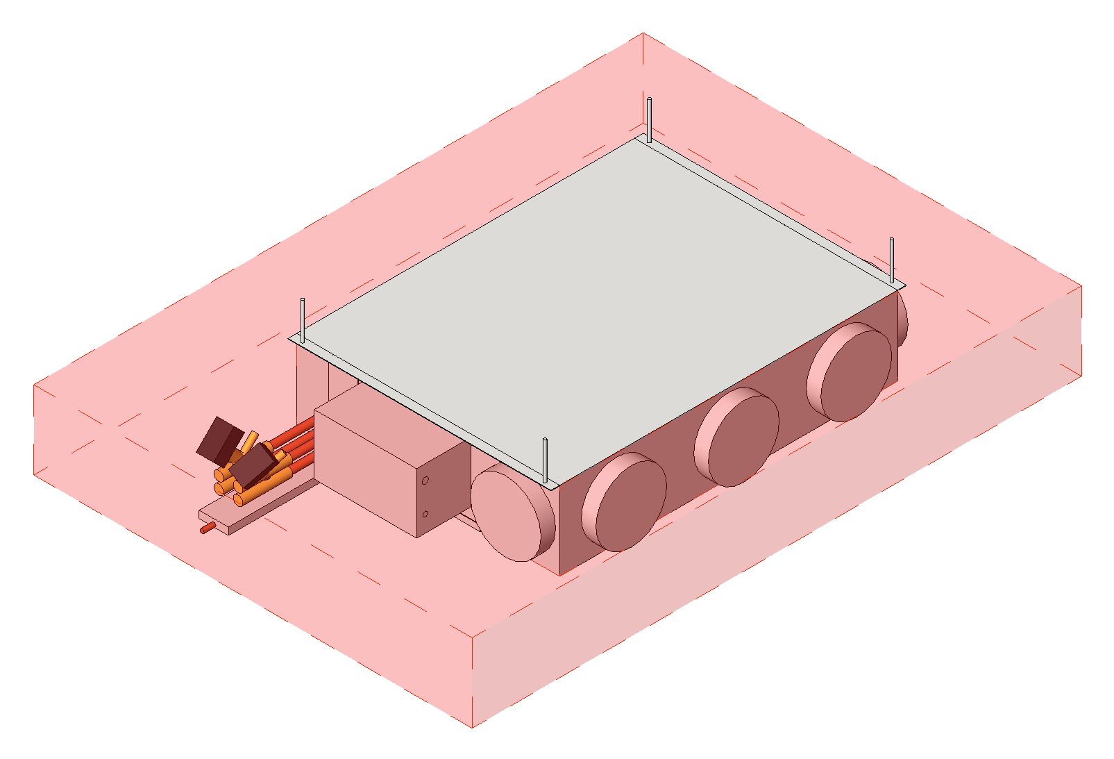 Revit family showing clearance required for installation and maintenance.