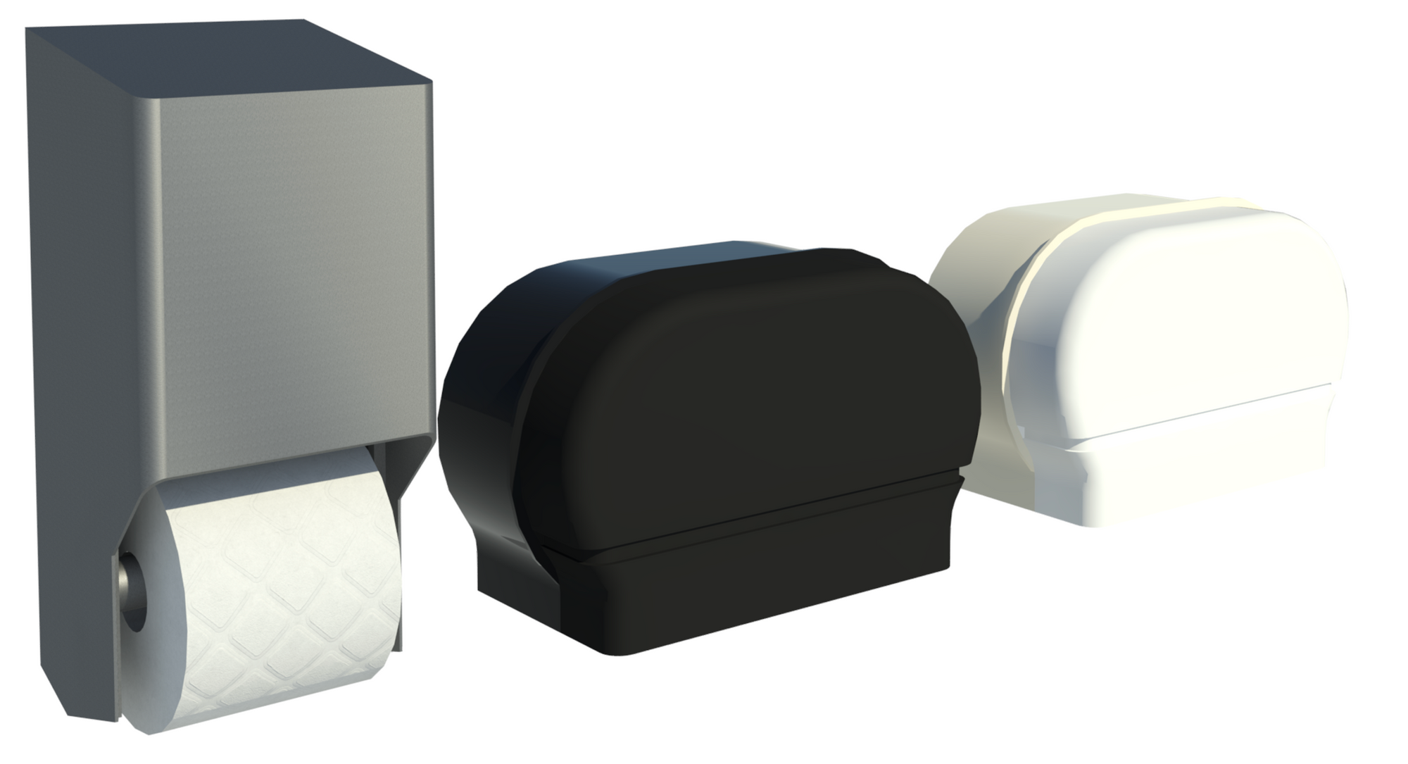 Revit ray trace showing wall-mounted toilet paper dispensers.