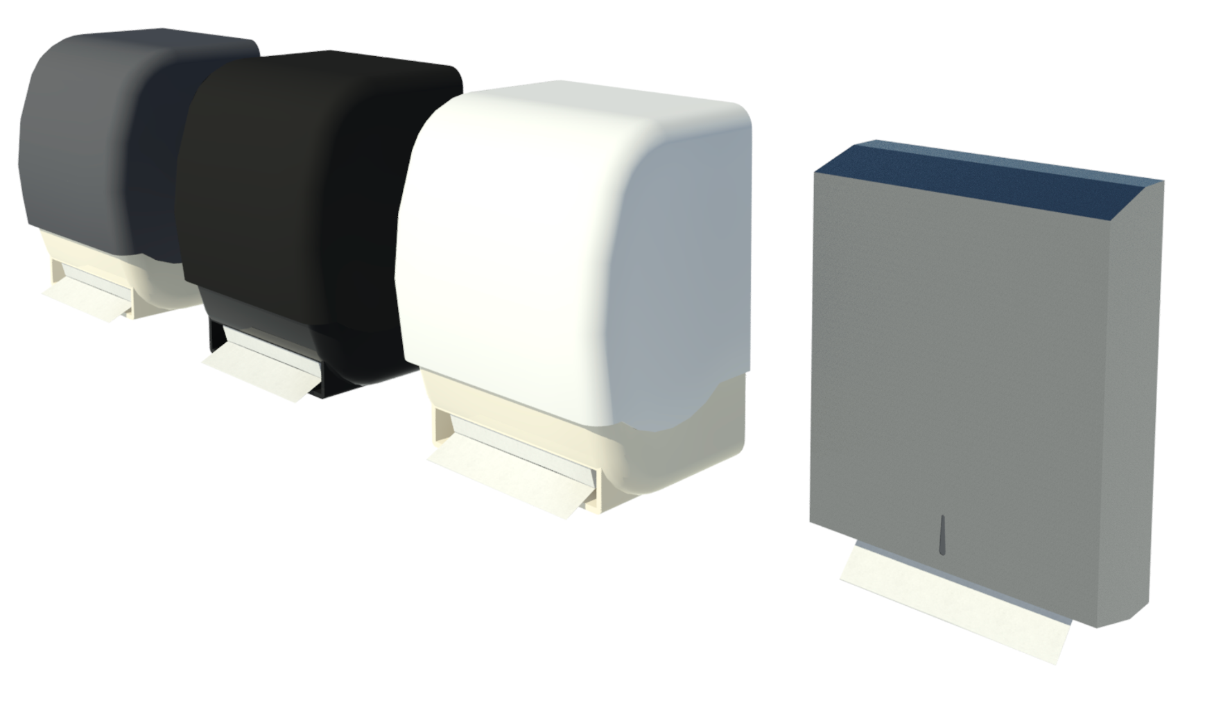 Revit ray trace showing wall-mounted paper towel dispensers.