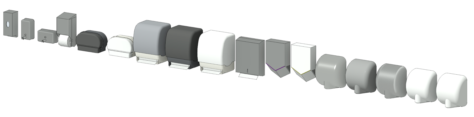Revit 3D view of all accessories in Fine level of detail.