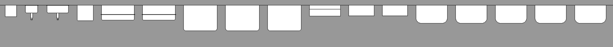 Plan view showing all wall-mounted bathroom accessories.