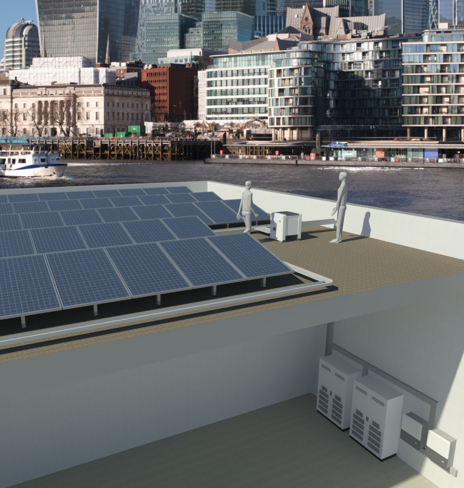 Revit render illustrating how the solar panel material works in context