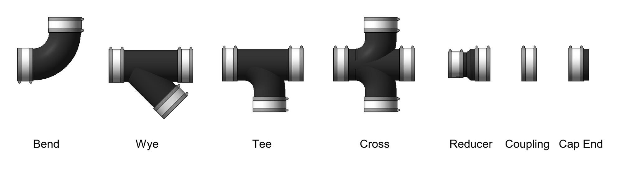 Revit image showing pipe fittings available in collection.