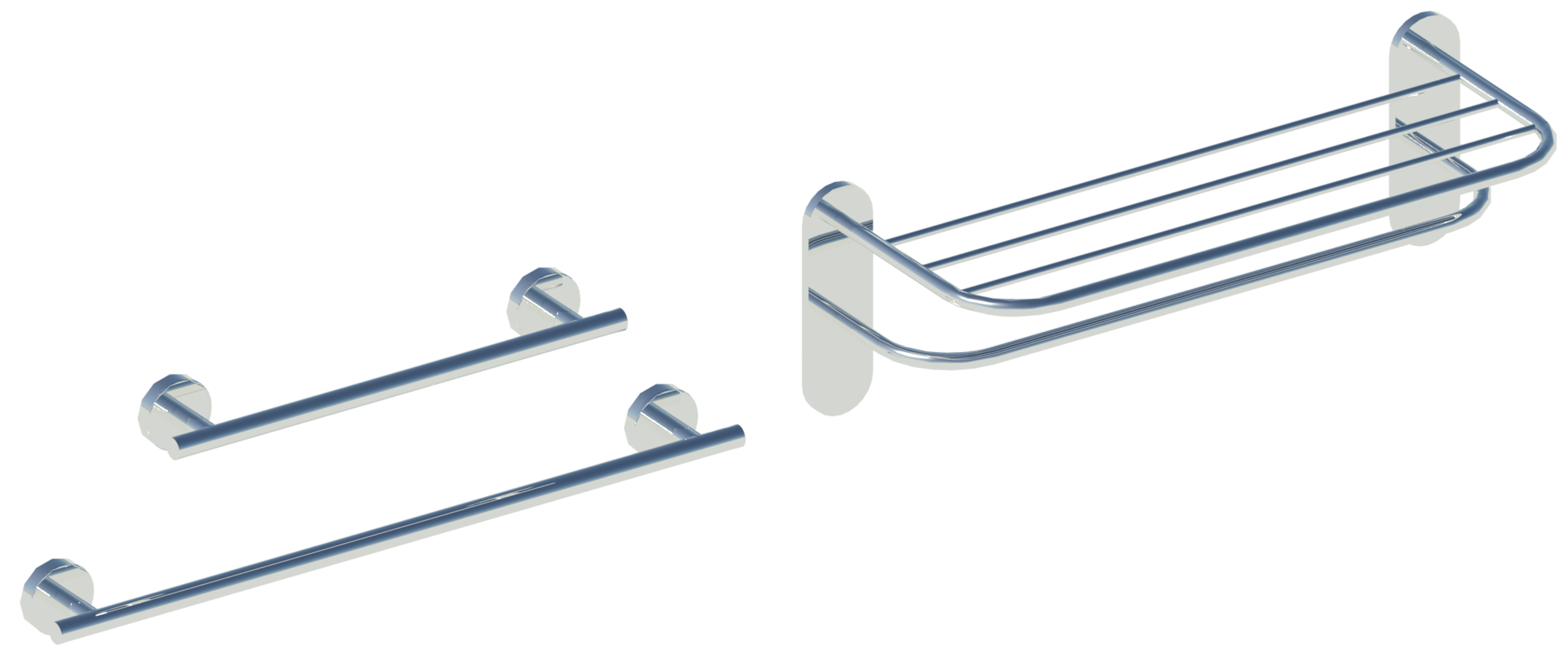 Revit ray-trace showing towel rails and towel rack.