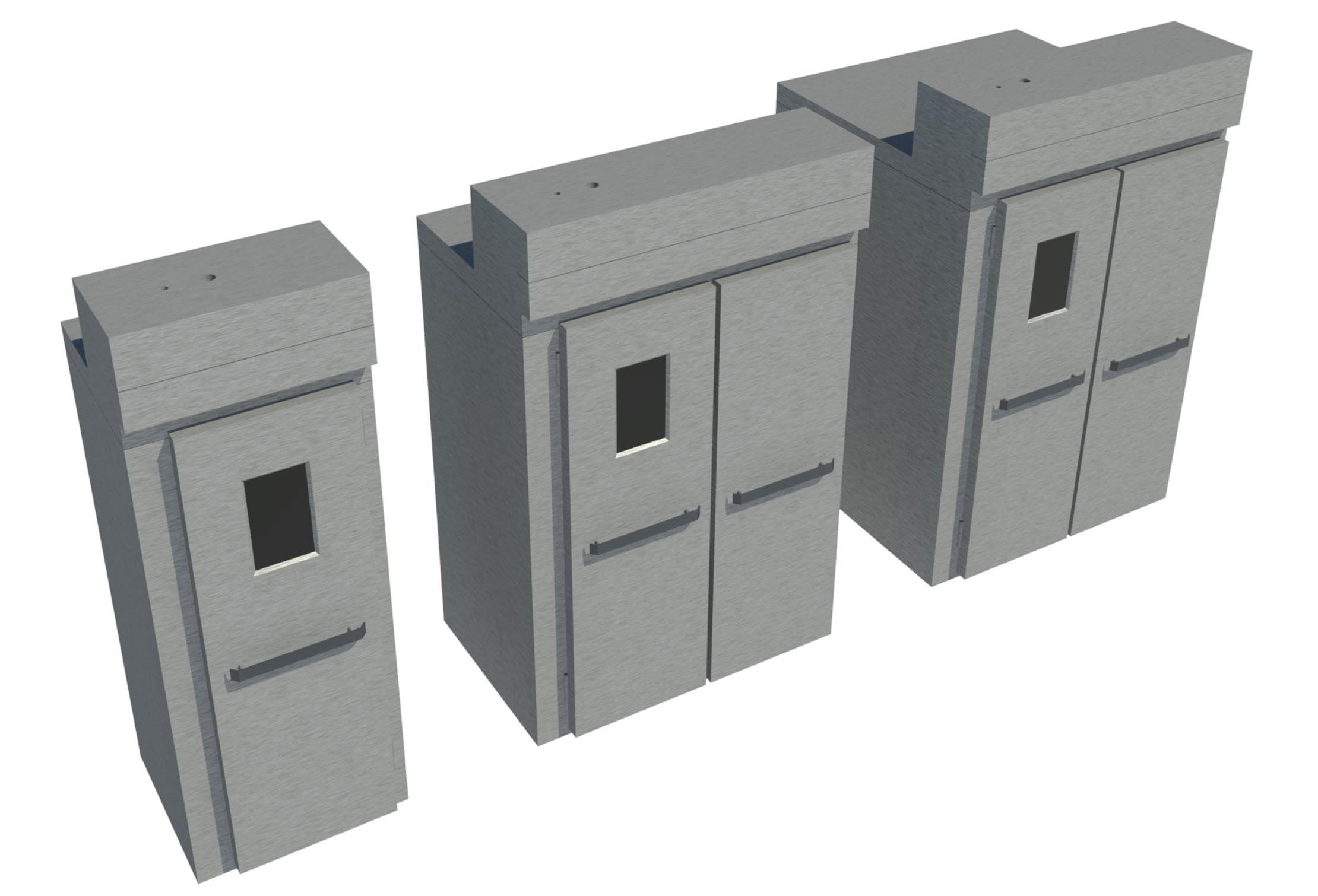 Revit 3D view showing 3 differently sized Baxter proofers.