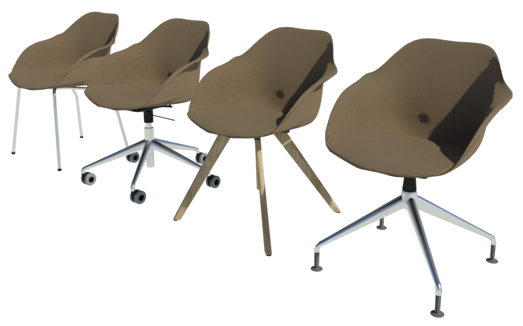 Brown Yonda conference chair available with four different bases - tubular frame, five-star base with castors, tapered and four-star base.